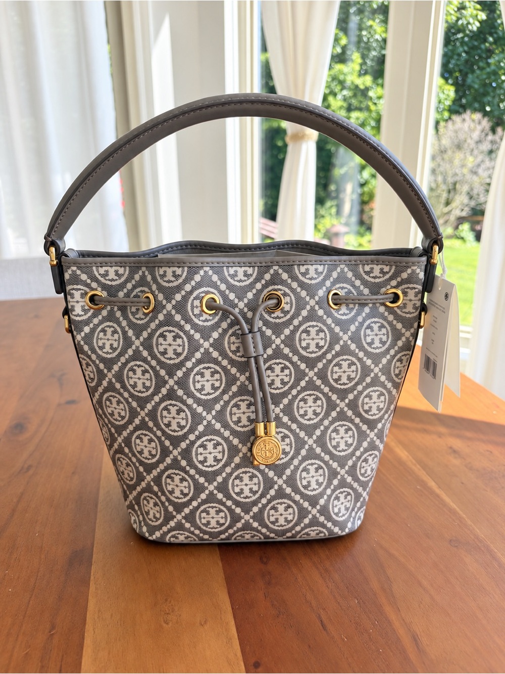 ✨ NWT Tory Burch T Monogram Coated Jacquard Bucket Bag | Charcoal | MSRP $490 ✨